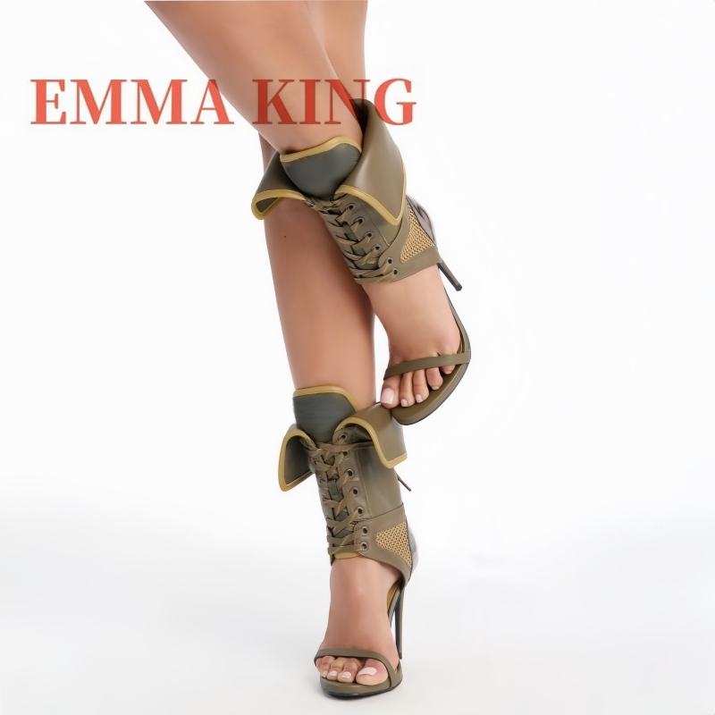 Women'S Fashion Boots - Sandal Hijau Lipat Setinggi Pergelangan Kaki