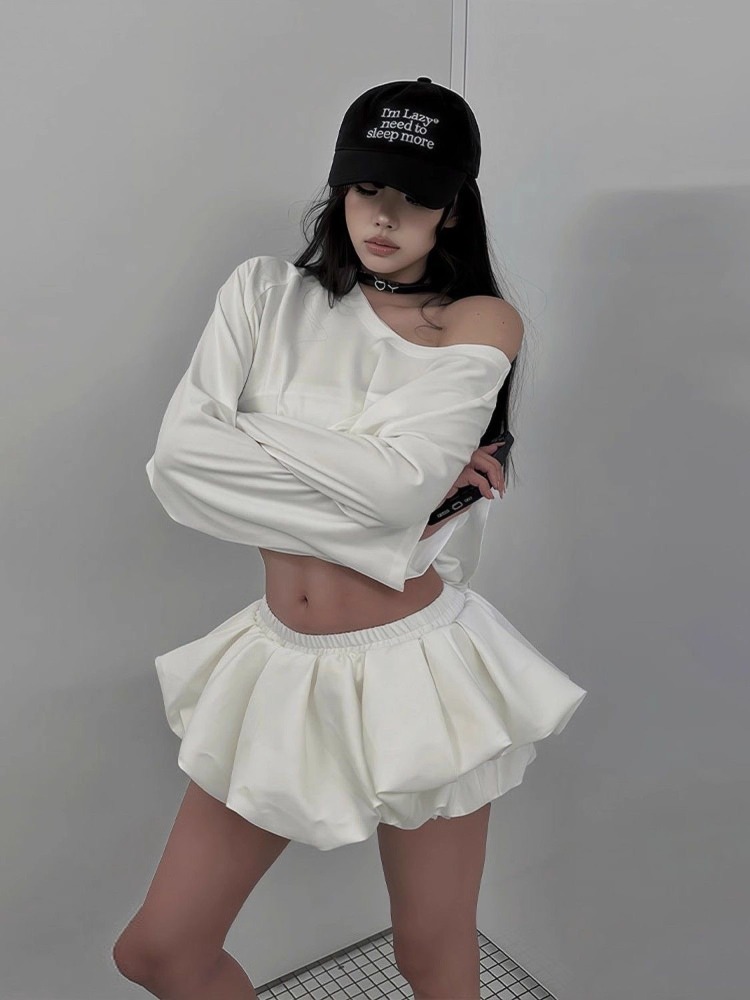 Asymmetric Top Women - Setelan Kasual Desain Fashion Harajuku 2025