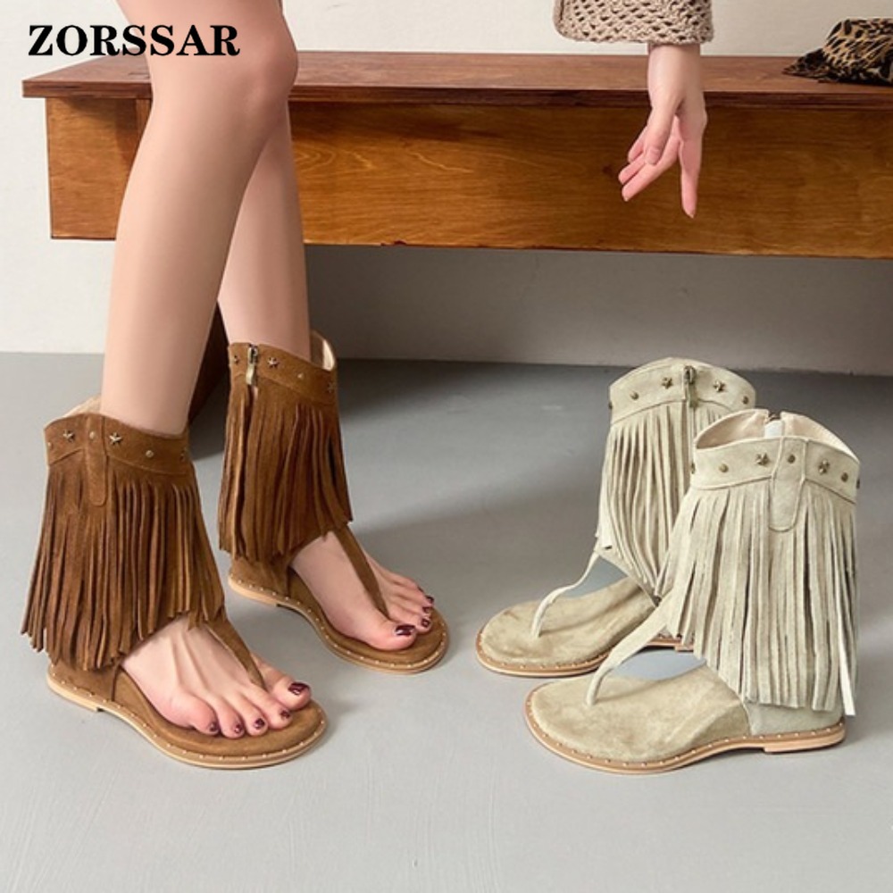 Women'S Fashion Boots - Sepatu Sandal Wedge Thong Toe Berhias