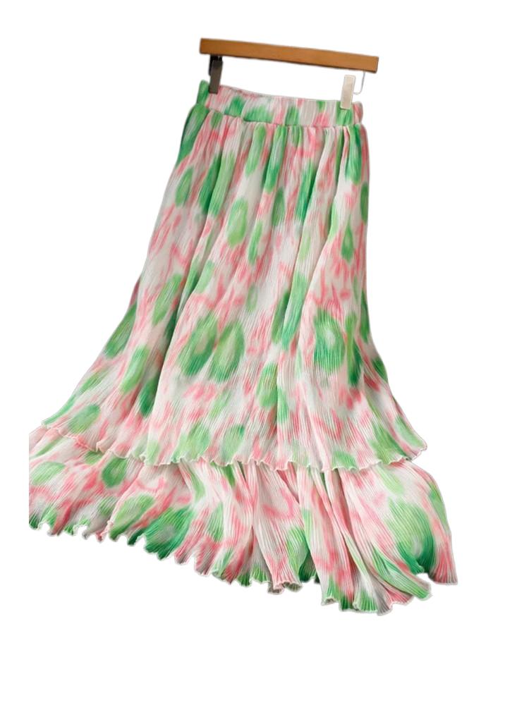Women Fashion Japan - Rok Lipit Chiffon Motif Bunga Manis