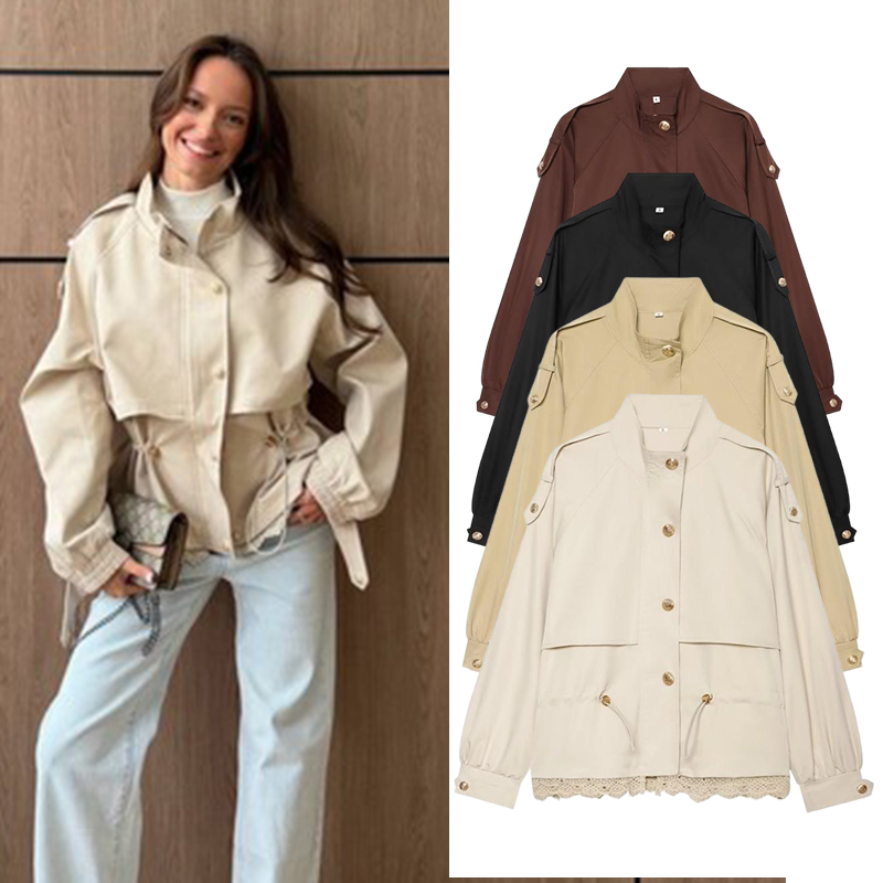 Women'S Fashion Utility Jacket - Jaket Utilitas Wanita dengan Trim Renda,