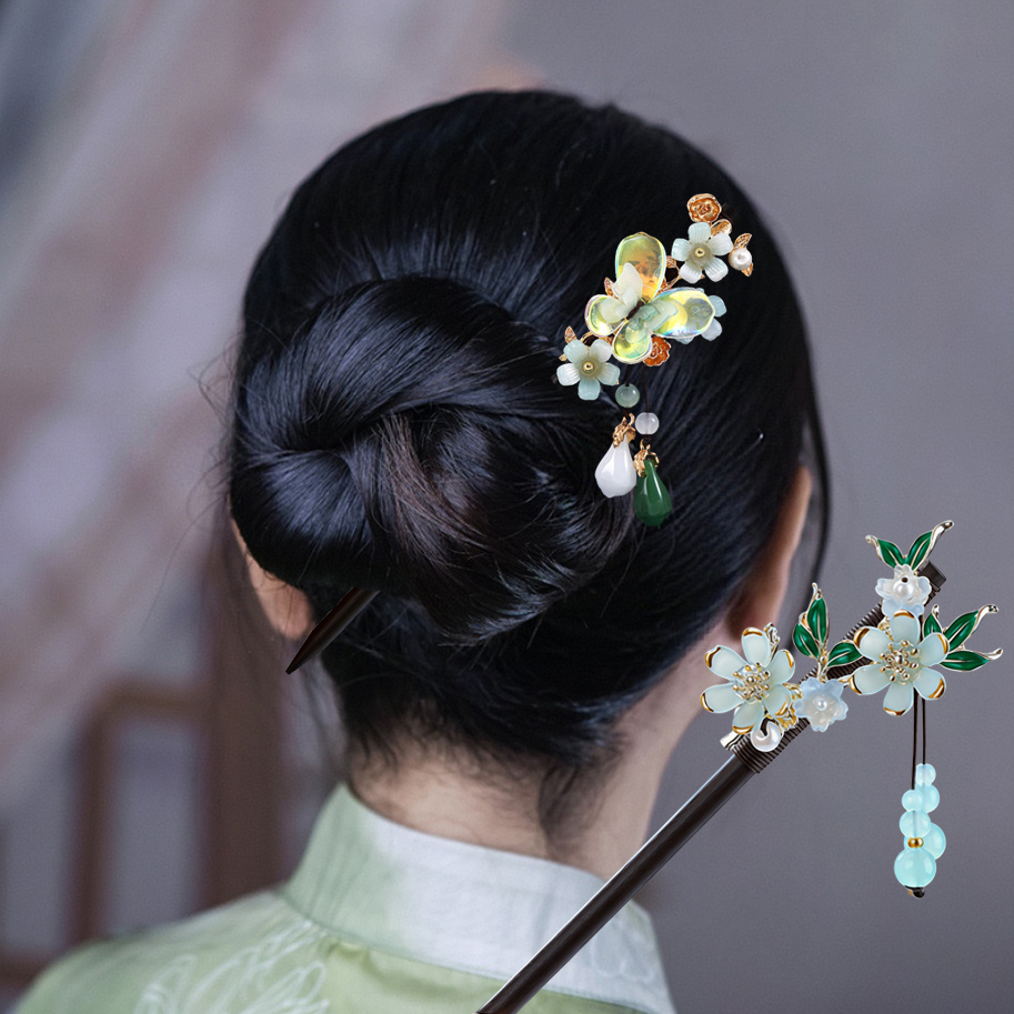 Women Fashion Hub - Tusuk Konde Kayu Berumbai Motif Bunga