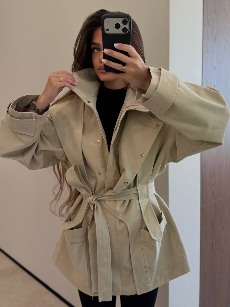 Women'S Fashion Utility Jacket - Jas Trench Wanita Model Pendek Berikat