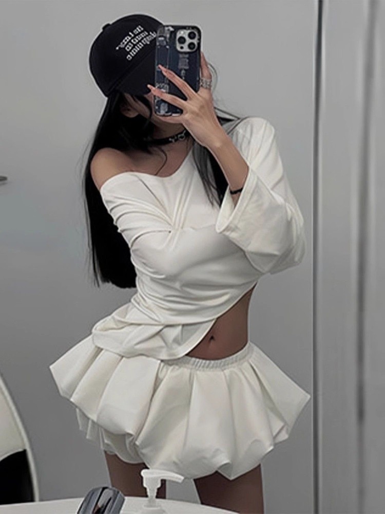 Setelan Kasual Desain Fashion  - Asymmetric Top Women ulasan dan harga