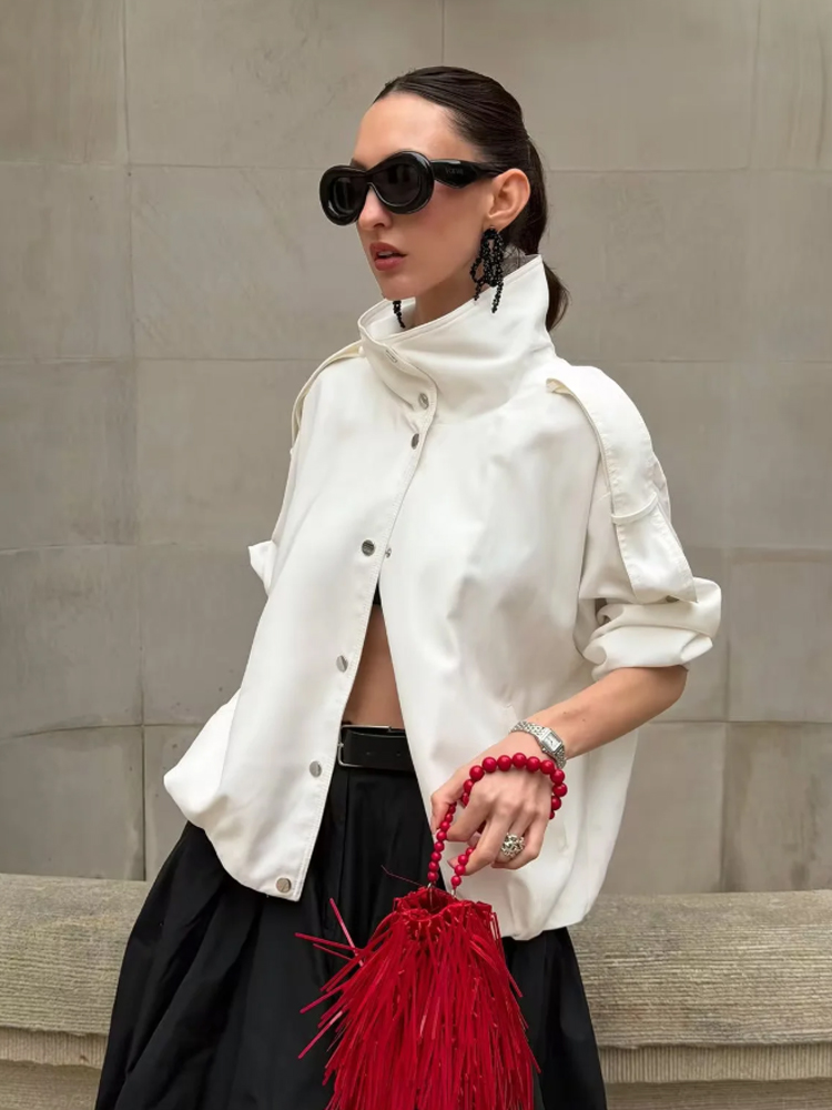 Jaket Kerah Tinggi Berkancing  - Women'S Fashion Utility Jacket ulasan dan harga