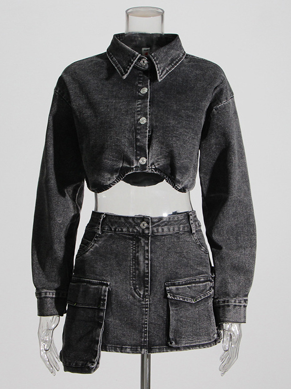   Jaket Denim Pendek Abu-abu d - Women'S Fashion Utility Jacket ulasan dan harga