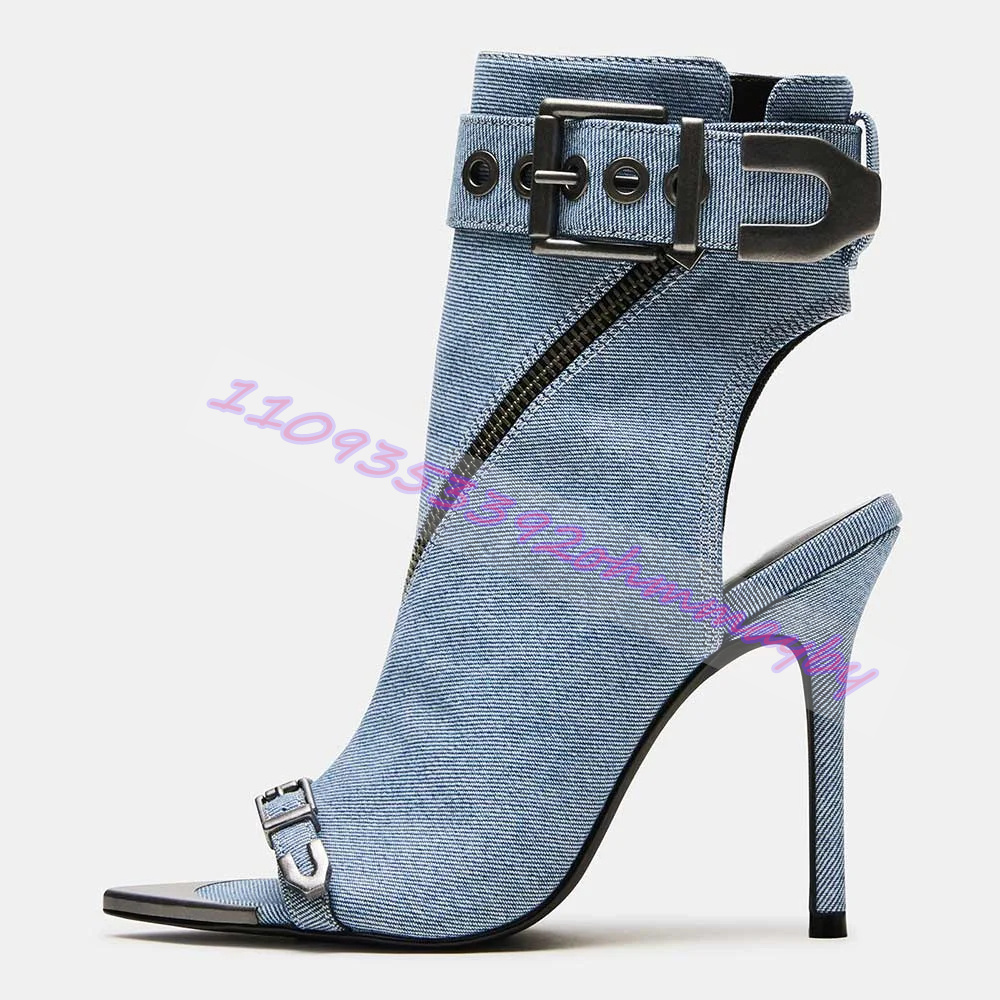 Sepatu Bot Ujung Runcing Denim - Women'S Fashion Boots ulasan dan harga