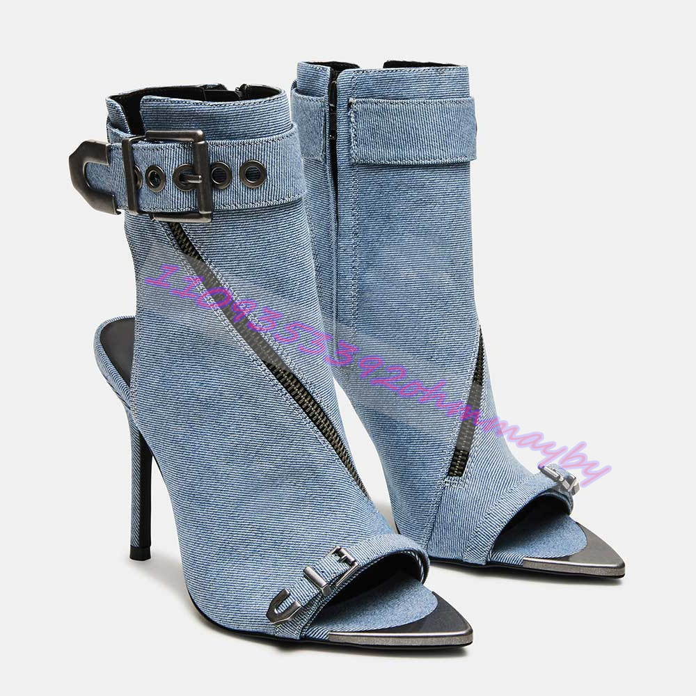 Sepatu Bot Ujung Runcing Denim - Women'S Fashion Boots ulasan dan harga