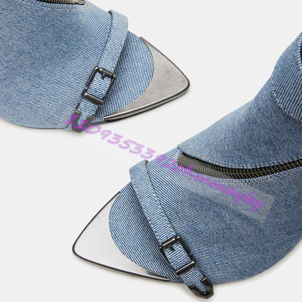 Sepatu Bot Ujung Runcing Denim - Women'S Fashion Boots ulasan dan harga