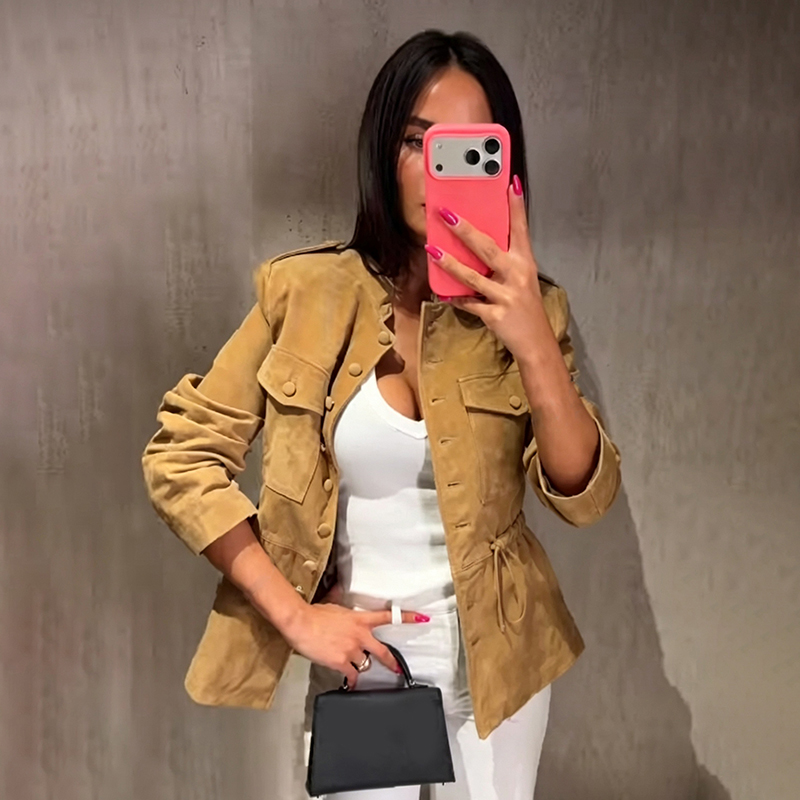 Jaket Wanita Bahan Suede Imita - Women'S Fashion Utility Jacket ulasan dan harga