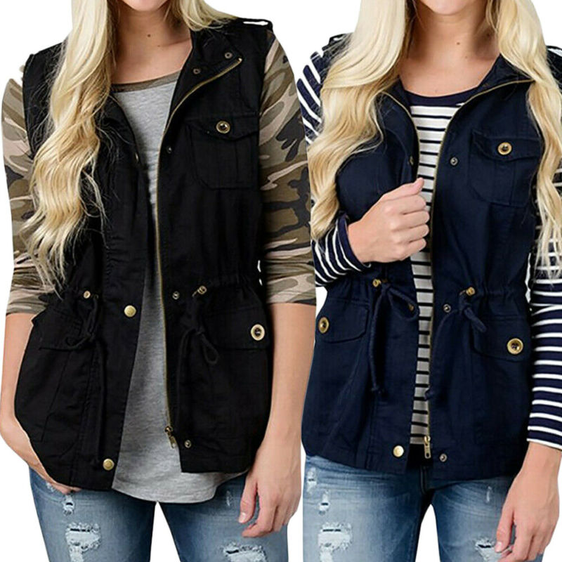Fashion Wanita Rompi Olive Kar - Women'S Fashion Utility Jacket ulasan dan harga